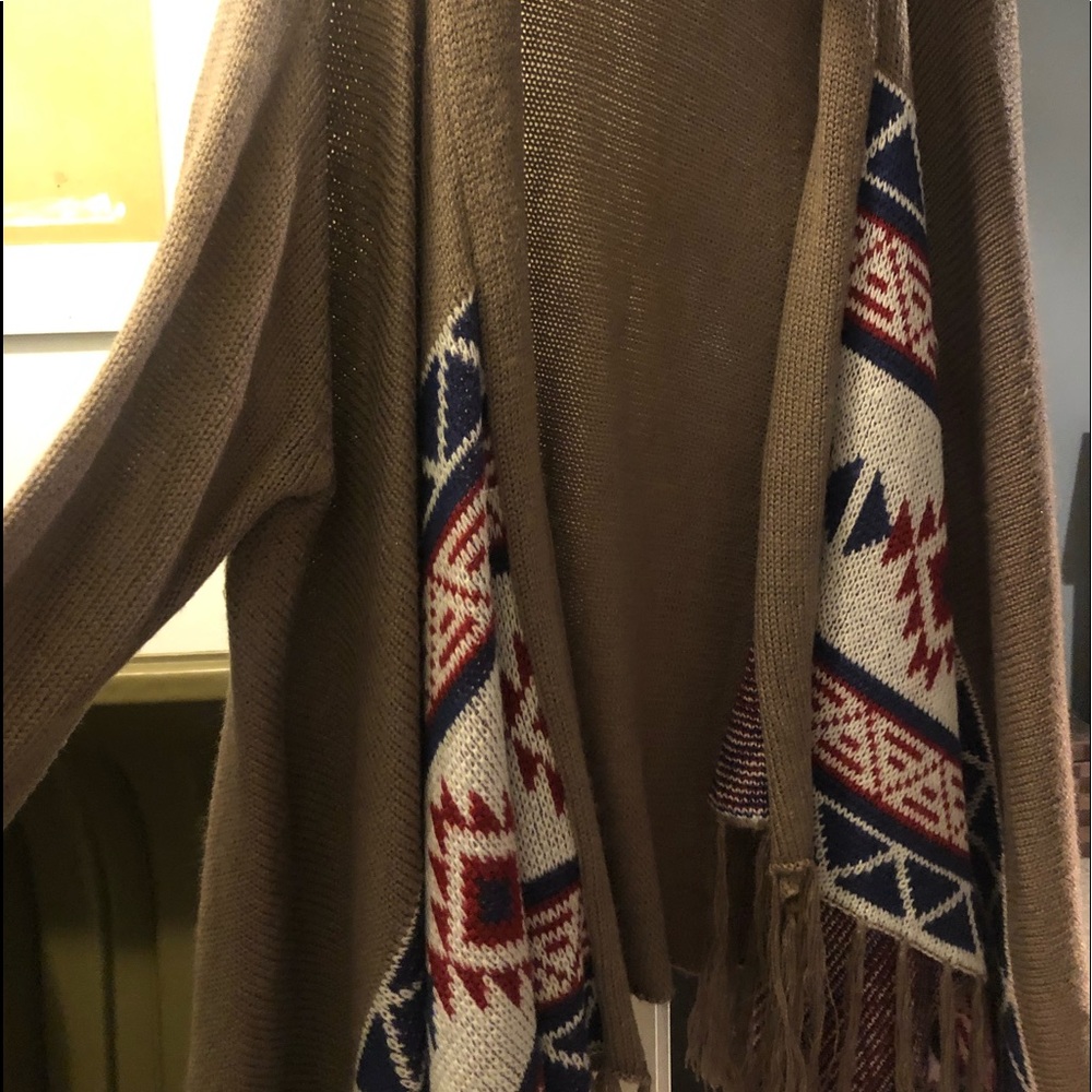 Tan Sweater with Fringe Detail